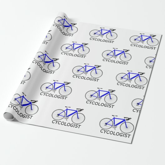 Blaues Fahrrad mit Text des Zykologen auf weiß Geschenkpapier (Ungerollt)