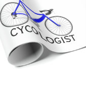 Blaues Fahrrad mit Text des Zykologen auf weiß Geschenkpapier (Rolleneckpunkt)