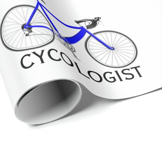 Blaues Fahrrad mit Text des Zykologen auf weiß Geschenkpapier (Rolleneckpunkt)