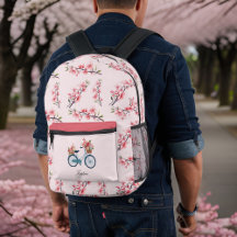 Blaues Fahrrad Rosa Sakura Kirschblüten Monogramm