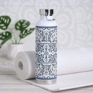 Blaues Fantasie-Blumenmuster Trinkflasche