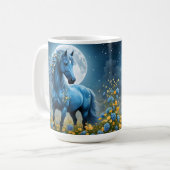 Blaues Fantasy-Magisches-Pferd-Mond-Blumen, Kaffeetasse (Vorderseite Links)