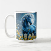 Blaues Fantasy-Magisches-Pferd-Mond-Blumen, Kaffeetasse (Links)