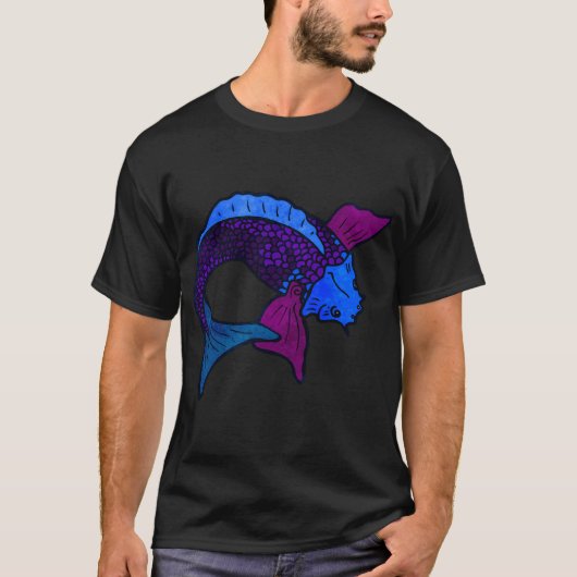 Blaues Farbenschönes Fischdesign T-Shirt (Vorderseite)