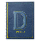 Blaues Faux-Denim Monogramm Buchstabe D Name Notizblock (Vorderseite)