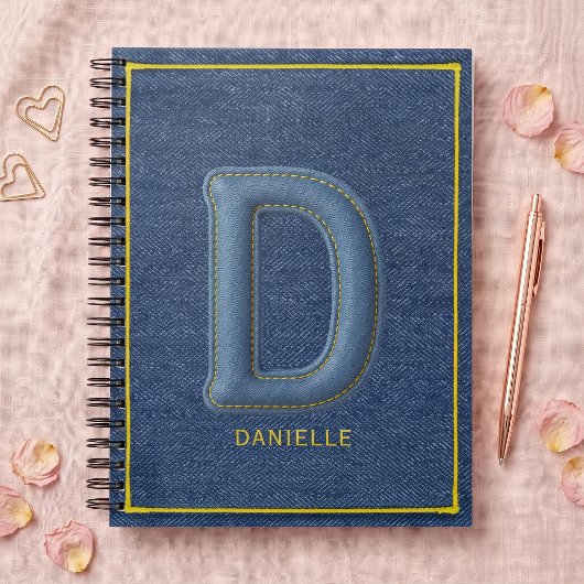 Blaues Faux-Denim Monogramm Buchstabe D Name Notizblock