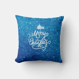 Blaues Faux-Glitter-Herz-Foto-Familien-Weihnachten Kissen