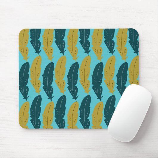 Blaues Federmuster Mousepad (Mit Mouse)