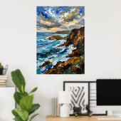 Blaues Felsen Küstenlandschaft Meer Poster (Heimbüro)