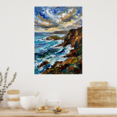 Blaues Felsen Küstenlandschaft Meer Poster (Küche)