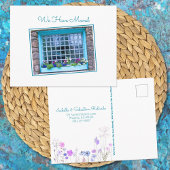 Blaues Fenster, das wir in die farbenfrohe Blume v Postkarte