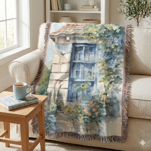 Blaues Fenster Steinmauer Cottage Reben Decke