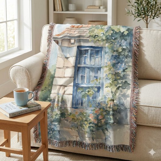 Blaues Fenster Steinmauer Cottage Reben Decke