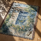 Blaues Fenster Steinmauer Cottage Reben Decke