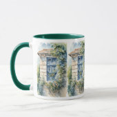 Blaues Fenster Steinmauer Cottage Reben Tasse (Links)