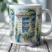 Blaues Fenster Steinmauer Cottage Reben Tasse