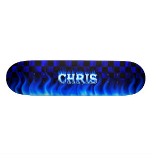 Blaues Feuer Chris-Skateboards und Flammenentwurf Skateboard