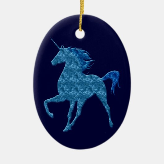 Blaues Feuer Einhorn Keramik Ornament (Vorne)