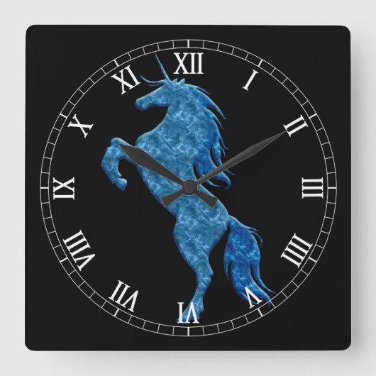 Blaues Feuer Einhorn Römische Uhr (Vorderseite)