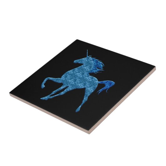 Blaues Feuer Einhorn Tile Fliese (Seite)
