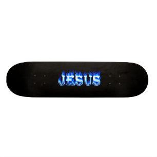 Blaues Feuer Jesus-Skateboards und Flammenentwurf Skateboard