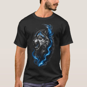 Blaues Feuerwolf-T-Shirt Fantasy-Wolf-Grafik-Tee T-Shirt