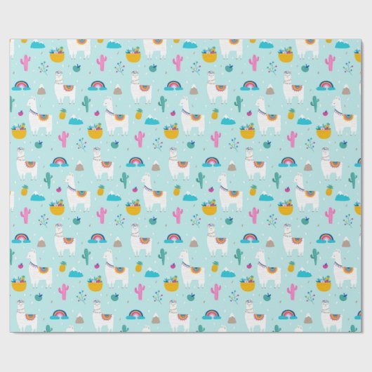 Blaues Fiesta-Lama Geschenkpapier (Flach)