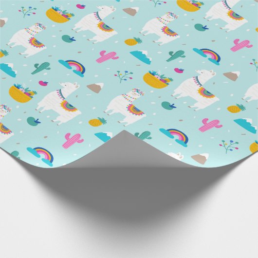 Blaues Fiesta-Lama Geschenkpapier (Ecke)
