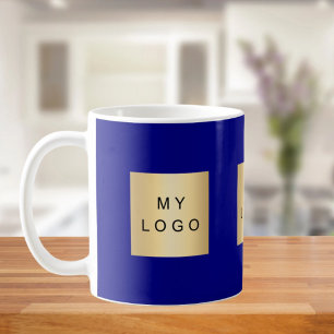blaues Firmenlogo Kaffeetasse