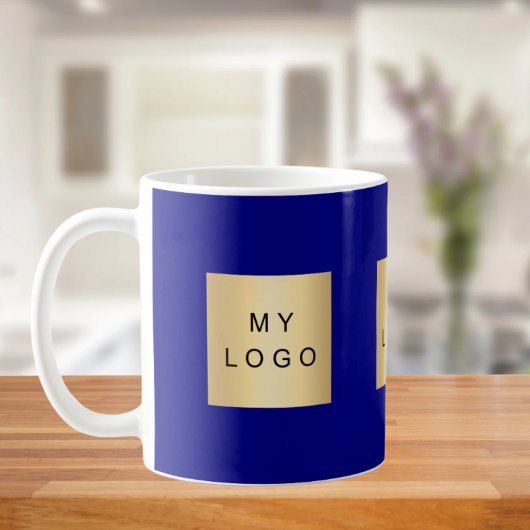blaues Firmenlogo Kaffeetasse