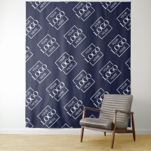 Blaues Firmenlogo Muster Messestand Hintergrundpla Wandteppich