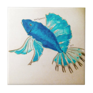 Blaues Fisch-Aquarell Fliese