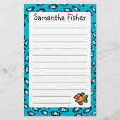 Blaues Fisch-Schulmuster mit kleinen orange Briefpapier (Vorderseite)