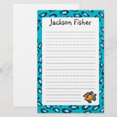 Blaues Fisch-Schulmuster mit kleinen orange Briefpapier (Vorne/Hinten)