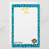 Blaues Fisch-Schulmuster mit kleinen orange Briefpapier (Vorne/Hinten)