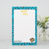 Blaues Fisch-Schulmuster mit kleinen orange Briefpapier (Stehend Vorderseite)