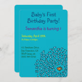 Blaues Fisch-Schulmuster mit kleinen orange Einladung (Vorne/Hinten)