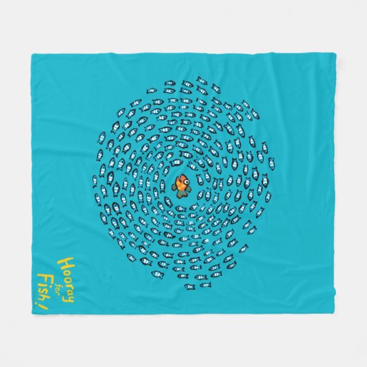 Blaues Fisch-Schulmuster mit kleinen orange Fleecedecke (Vorderseite (Horizontal))