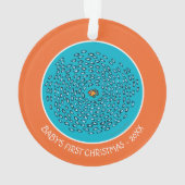 Blaues Fisch-Schulmuster mit kleinen orange Ornament (Rückseite)