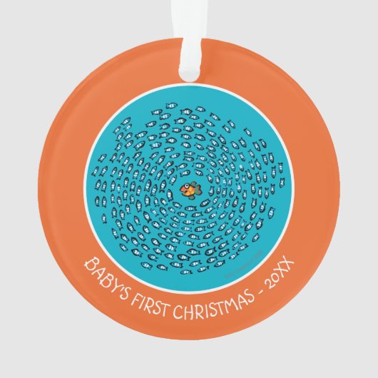 Blaues Fisch-Schulmuster mit kleinen orange Ornament (Rückseite)