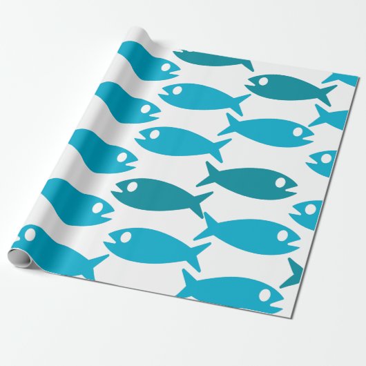 Blaues Fischentwurfs-Packpapier Geschenkpapier (Ungerollt)
