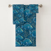 Blaues Fischmuster Badhandtuch Set (Insitu)