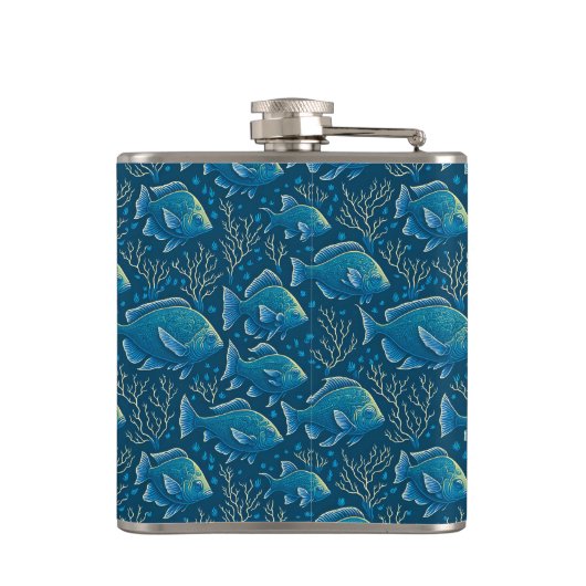 Blaues Fischmuster Flachmann (Rückseite)