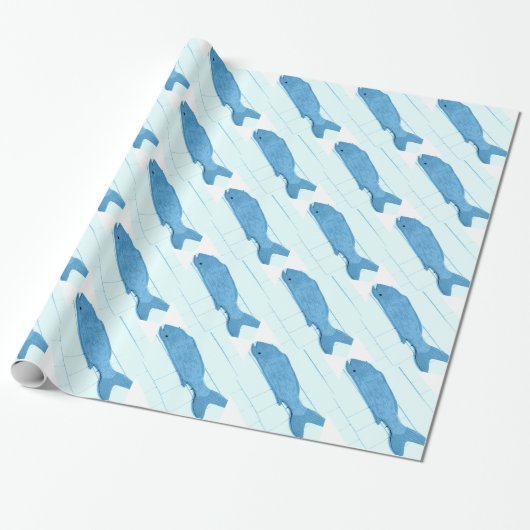 Blaues Fischmuster Geschenkpapier (Ungerollt)