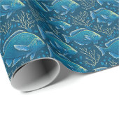 Blaues Fischmuster Geschenkpapier (Rolleneckpunkt)