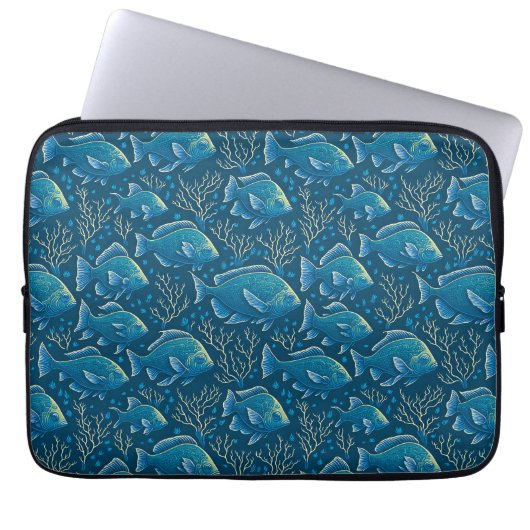 Blaues Fischmuster Laptopschutzhülle (Vorderseite)