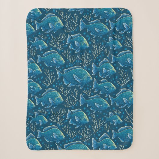 Blaues Fischmuster Sherpadecke (Vorderseite)