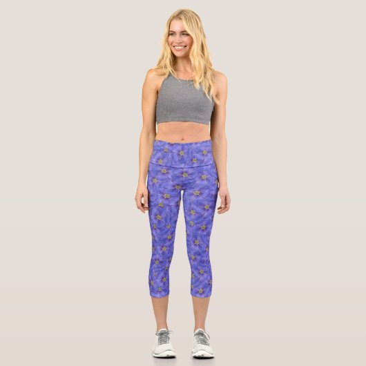 Blaues Flachs Nahtloses Muster Capri Leggings (Vorderseite)