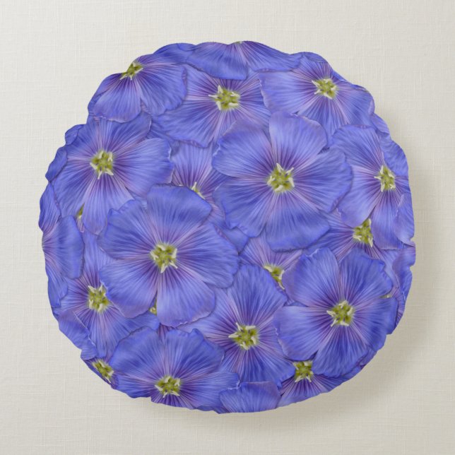 Blaues Flachs Nahtloses Muster Rundes Kissen (Vorderseite)