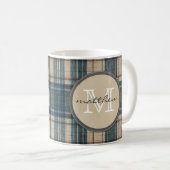 Blaues Flanell-Hintergrund-Monogramm Kaffeetasse (VorderseiteRechts)